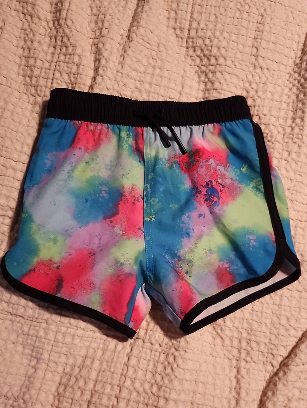 Little Bipsy Tie-Dye Multi-Color Athletic Shorts with Black Trim